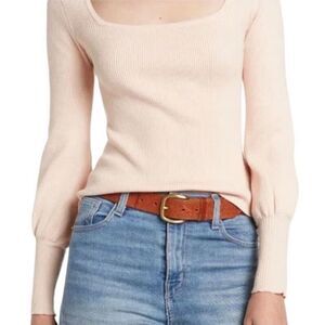 BB DAKOTA STEVE MADDEN Women's Top Sweater Ribbed Square Neckline Pink Small NWT